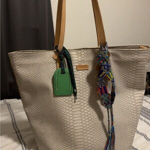 Consuela Cream Tote with Tan and Green Accents